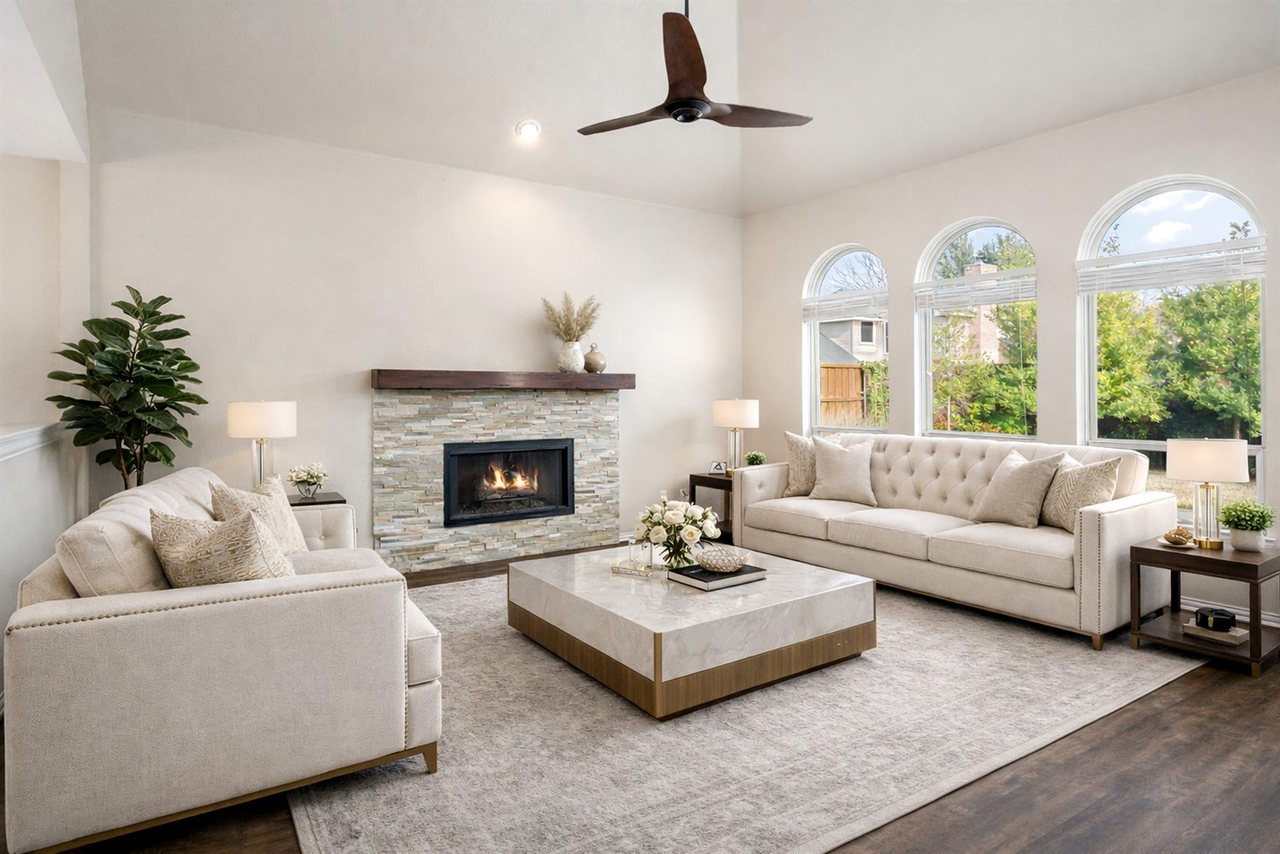 Virtually staged living room portfolio sample